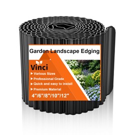Vinci Garden Landscape Edging Border, 12 Inch x 20 FT Corrugated Sturdy Metal Easy Installation Safe Hemmed Lawn Garden Border Edges for DIY Flower Beds, Pathways and Patio Design (Black)