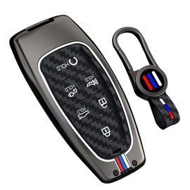 TECART 6 Button Carbon Texture car Key Fob Cover with Keychain,Luminous Strip Key shell Holder Protector Fit for 2025 2024 2023 2022 Hyundai Sonata Santa Fe Nexo Tucson Palisade Key Cover Black