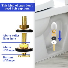 Toilet Floor Bolts and Caps Kit, Universal Toilet Flange Repair Kit Solid Brass Toilet Fixing Bolts and Nuts Set American Standard Toilet Parts Including Toilet Bolt Caps Closet Bolts and Washers