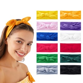 Fnuqz 12 Pack Soft Elastic Rabbit Ear Turban Bow Headwraps Hair Accessories for Women Face Cleaning Makeup Sports Yoga Cute Hair Accessories