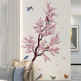 Condessacity Wall Stickers, Trees, Peach Blossoms, Birds, Painting Style, Wallpaper, Stylish, Wall Sticker, Living Room, Rental House, Bedroom, Wall Sticker, Indoor, Wall Decor, Waterproof, Wall