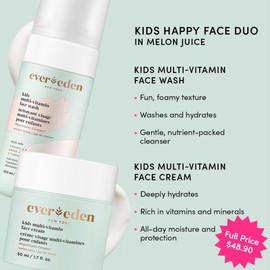 Evereden Kids Happy Face Duo (Melon Juice) - Multi-Vitamin Face Wash & Face Cream Set - Clean & Vegan Skin Care for Kids 3+ - Moisturizing, Nourishing, & Protective Skin Care Set