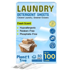Eco-Friendly Laundry Detergent Sheets, 100 Loads (50 Sheets) Fresh Scent, Concentrated Laundry Sheet Detergent, Quick-Dissolve Plastic-Free Washing Detergent Sheet for Home & Travel