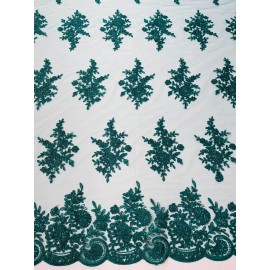 Mia Fabrics Flower Lace Sequins Fabric - Hunter Green Embroidered Floral Sequin Fabric Yard