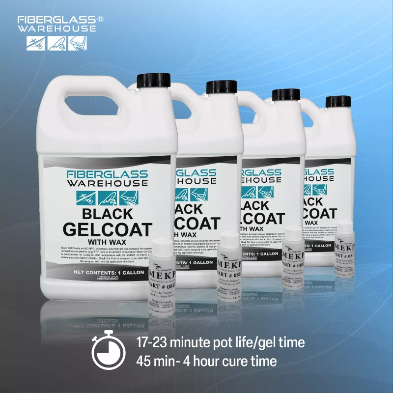 Fiberglass Warehouse Black Gel Coat –Gallon (WAXED) with 2oz MEKP