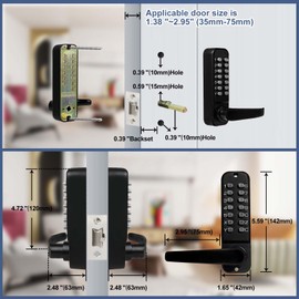Casmer Upgrade Double Sided Keypad Door Lock with Adjustable Deadlatch 2-3/8'' and 2-3/4'', Double Sided Keyless Door Lock with Handle, Double Sided Gate Lock for Outdoor (Black)