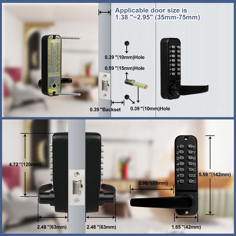 Casmer Upgrade Double Sided Keypad Door Lock with Adjustable Deadlatch