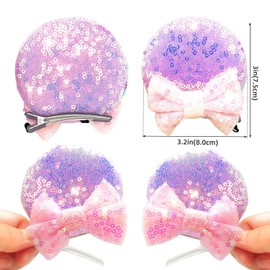 2 Pairs Sequin Mouse Ears Hair Clip birthday mouse ear Bows clip for Kids Girls Women, Mice Ears Hair Accessories for Glitter Party Princess Decoration Cosplay Birthday Christmas Party