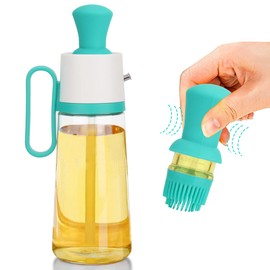 Dispensador de aceite de oliva con cepillo, Dispensador de aceite de vinagre blanco de silicona 2 en 1 ， dispensador de aceite para cocina,freír,asar,hornear.paquete de 2500ML verde.
