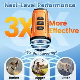 Ultrasonic Dog Bark Control Device 3X Emitters, 5 Training Modes, Safe Anti Barking Tool up to 50FT with Flashlight, Indoor & Outdoor Dog Training Device