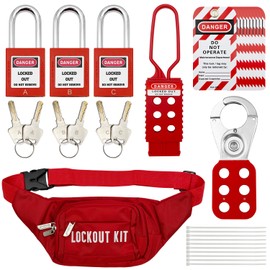 SAFBY Lockout Tagout Pocket Bag Kit with Lock Out Tag Out Loto 2 Hasps, 10 Tags, 10 Nylon Cable, 3 Locks with Number 1-3 (Red Loto Kits)