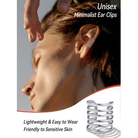 Silver Ear Cuffs for Women Non Piercing Simple Classic Cartilage Clip on Wrap Punk Earrings for Men Hypoallergenic Comfort Fit Design