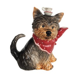 Blue Sky Clayworks Ruby Yorkshire Terrier Puppy Dog Figural Ceramic Teapot, 8.5 in Length, Yorkie Tea-Time Charm