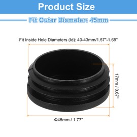 QUARKZMAN Pack of 12 Round Cover Caps, Black Blanking Plugs, Polyethylene Pipe Cover, 45 mm (1.77 Inch) Furniture Leg Tube Insert, Plastic Caps, Sealing Cap for Chair Sofa Shelf