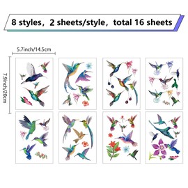 CRASPIRE 16 Styles Hummingbird Wall Decals Flower Stickers Colorful Birds Window Stickers Waterproof Removable Vinyl Wall Art for Restroom Bedroom Living Room Decorations