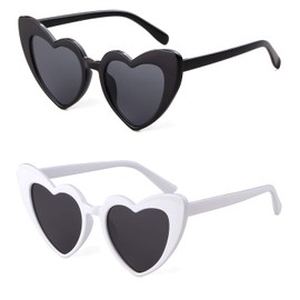 GIFIORE Heart Sunglasses Vintage Retro Oversized Cat Eye Heart Shaped Sun Glasses (2 Pack Black & White)