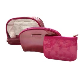 Victoria's Secret Cosmetic Bag Makeup Case 3 Pieces Trio Ombre Vinyl NEW