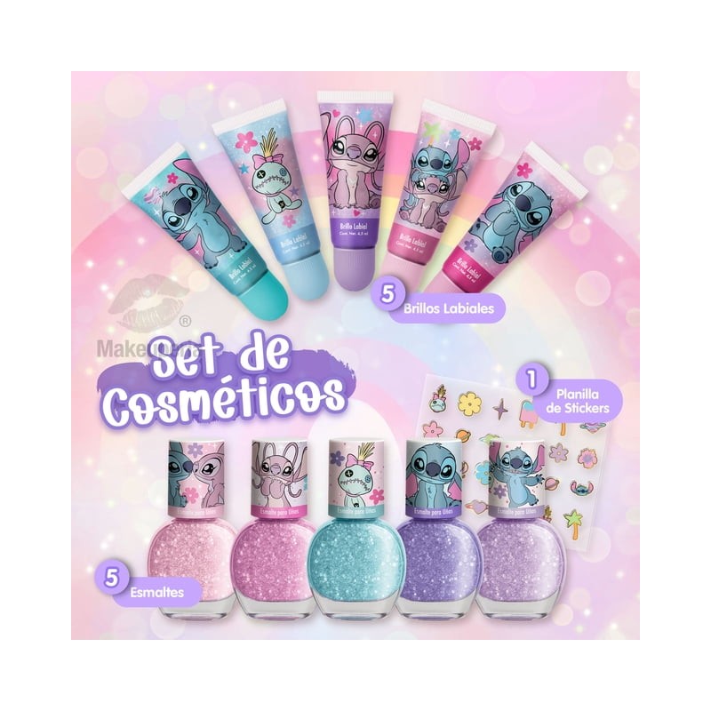 Cosmetic Set Stitch con Esmaltes y Brillos Labiales, Caja de