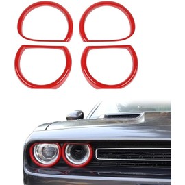 Voodonala for Challenger Headlight Headlamp Accents Enhancements Cover Bezels Ring Cover Trim for 2015-2025 Dodge Challenger Exterior Accessories ABS Red, 4pcs