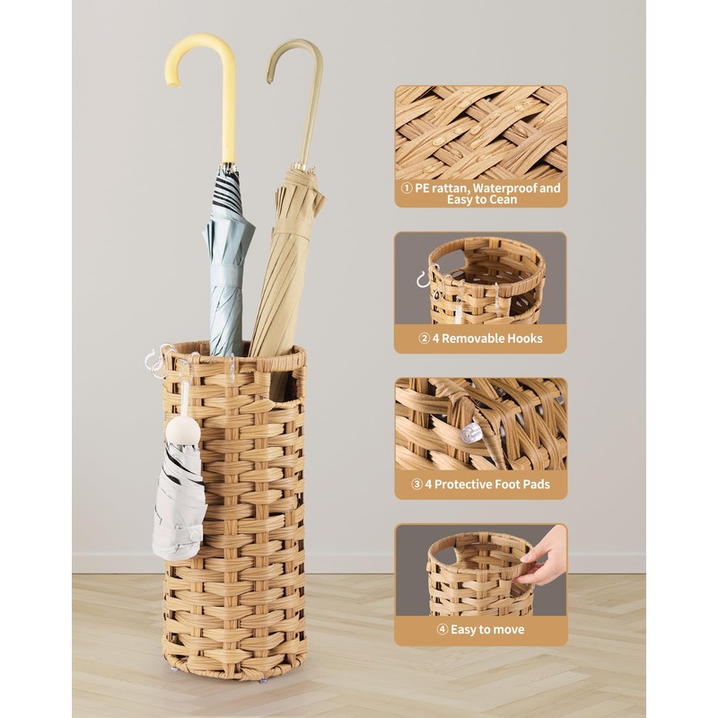 WAOHANAZ Rattan Umbrella Stand, Umbrella Holder for Entryway, Hand Woven