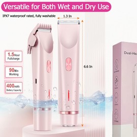 CARYWON Bikini Trimmer for Women, Waterproof Bikini Shaver with Dual Head Design, Cordless Rechargeable Shaver for Women Private Area, Gentle Wet & Dry Hair Removal for Bikini Line & Underarms