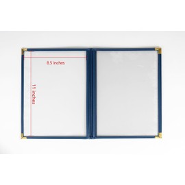 Ylittaa Menu Covers/Booklet, Triple Page, 3 Pockets, 6 View, for 8.5" x 11" Letter Size Paper, Pack of 6, Blue Edging + Gold Metal Corner, Made with Leatherette & Vinyl