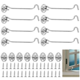 GOYADA 8 Pieces Door Latch Door Bolt for Exterior Door, 6 Inch, Cabin Hooks Stainless Steel with 32 Screws for Door, Window, Garage, Shutters, Cabinet, Barn, Silver