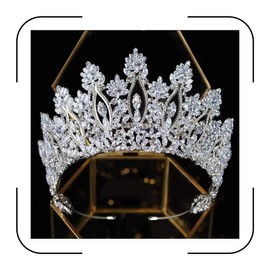 Aoligrace Silver Tall Wedding Tiaras for Women Luxury Cubic Zirconia Quinceanera Crowns for Women CZ Pageant Birthday Bridal Hair Accessories