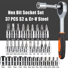YWHWLX 46 Pieces 1/4 in. Drive Ratchet Socket Wrench Set with Quick-Release Ratchet,Includes Metric Bit Sockets and Extension Bar for Car Repair and Home Maintenance