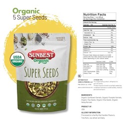 Sunbest Natural Sunbest Super Semillas Orgánicas Naturales 32 OZ (2 Lb) Ingredientes para Ensalada - Calabaza Cruda Orgánica Usda, Chia, Cáñamo, Giras