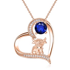 MEIDERBO Highland Cow Necklace Rose Gold 925 Sterling Silver September Birthstone Pendant Highland Cow Jewelry Gifts for Women