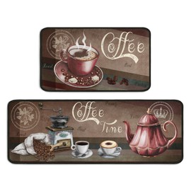 Kitchen Mats for Floor Kitchen Rugs Sets of 2 Non Slip Washable Brown Coffee Kitchen Rugs Anti Fatigue 47x17 Inch and 30x17