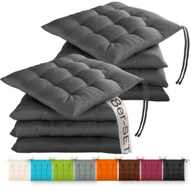 Gräfenstayn® Set of 8 Seat Cushions 40 x 40 x 3 cm with Straps for Indoor and Outdoor Use with Oeko-Tex Seal (Graphite)