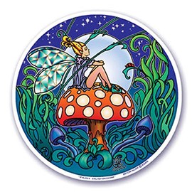 Mandala Arts Colorful Decal Window Sticker - 4.5" Double Sided - "Fairy Mushroom" by Bryon Allen (S16)