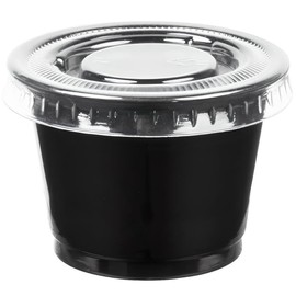 OCS Parts 100-Count Black Plastic Portion Cups with Lids | 1-Ounce Disposable Airtight Plastic Souffle Cups for Condiments, Meal Prep, Jello Shots, Salad Dressing for Home Kitchens or Restaurants
