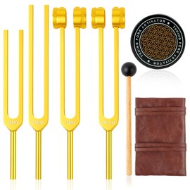 Tuning Forks for Healing Set (Gold) – Includes 128Hz, 136Hz, 256Hz, 384Hz & Activator, Portable in Red Leather Pouch – Medical Grade Sound Healing Instruments for Chakra, Yoga, and Meditation