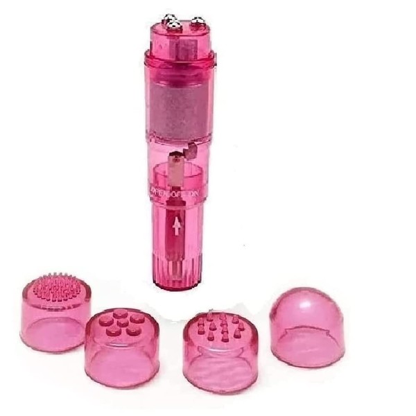 Finever Mini Massager Handheld with 4 Heads Pocket Pen for Body, Face, Neck, Head,Back (1PK Pink)