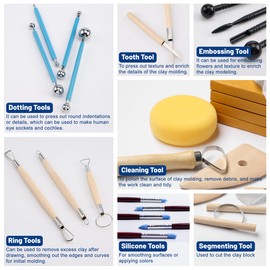 Pottery Clay Sculpting Tools Set, 61 Pcs Double Sided Ergonomically Designed Pottery Trimming Tools with Hardened Rustproof Metal Head and Carrying Case for Beginners, Professionals, School Students