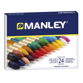 Manley Wax Crayons, 24 Units, Professional Wax Crayons, Soft Wax Crayons in Case, Mixable Colours, Assorted Colours