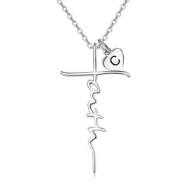 PRAYMOS C Necklace, Initial C Necklace Sterling Silver Faith Letter Necklace Women's necklace
