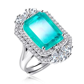 Uloveido Simulated Paraiba Tourmaline Ring Adjustable Rectangular Cubic Zirconia Crystal Bridal Anniversary Rings Gifts for Mother's Day Y3628