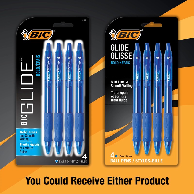BIC Glide Bold Blue Ballpoint Pens, Bold Point (1.6mm), 4-Count