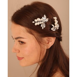 Rumtock 2pcs Pearl Beads Silver Leaf Hair Pins for Women Wedding Bridal Hair Accessories