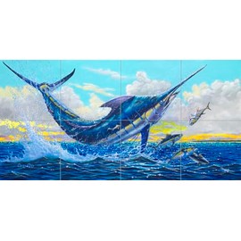 Ceramic Backsplash Tile Mural Fishing Saltwater Fish Underwater Ocean Sea Kitchen/Bathroom/Shower - Outrageous - Carey Chen