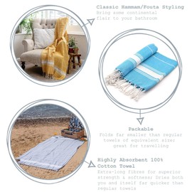 Nicola Spring Set of 2 100% Turkish Cotton Towels | Beach Bath Gym Sauna | Hammam Peshtemal Fouta Style Throw Sheet - Aqua/Mustard