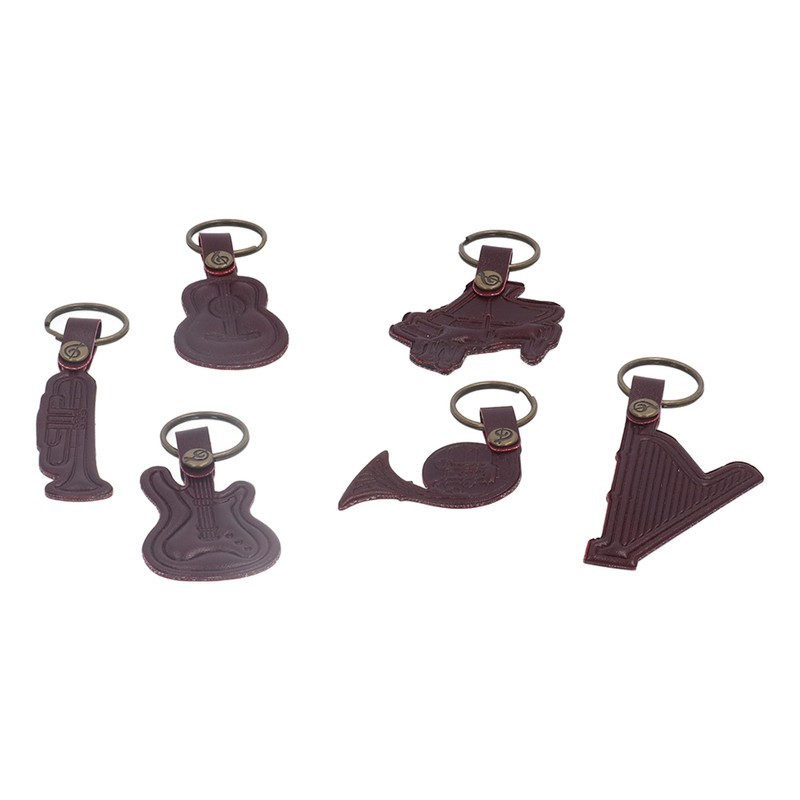 7PCS Cowhide Musical Instrument Keychains Mini Guitar Violin Horn Bass