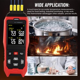 Digital Thermocouple Thermometer Data Logger Four-Channel T/K/J Type Thermometer with 5000 Groups USB Programmable Data Records -328~2501℉Range HVAC Temperature Meter with Alarm, ADJ Compensation