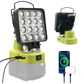 34W LED Work Light Compatible with Ryobi 18V Battery, 5000LM Flashlight Spotlight with U& C Port & Low Voltage Protection, Cordless LED Work Light for Car Repair Hiking Camp Garage