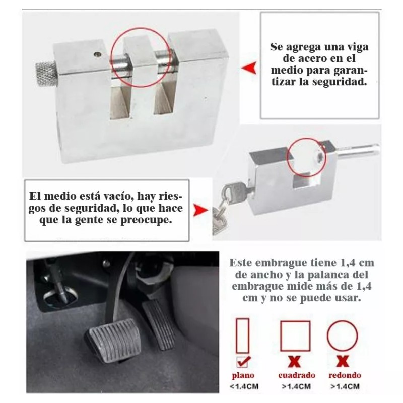 Fnbrli Bloqueador Traba Pedal Auto Antirrobo Seguridad + Candado