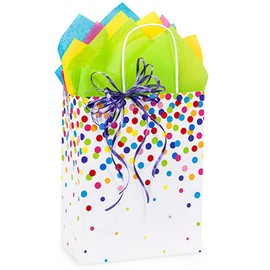 NW Rainbow Confetti Paper Shopping Bags - Cub Size - 8 1/4 x 4 3/4 x 10 1/2in. - 100 Pack